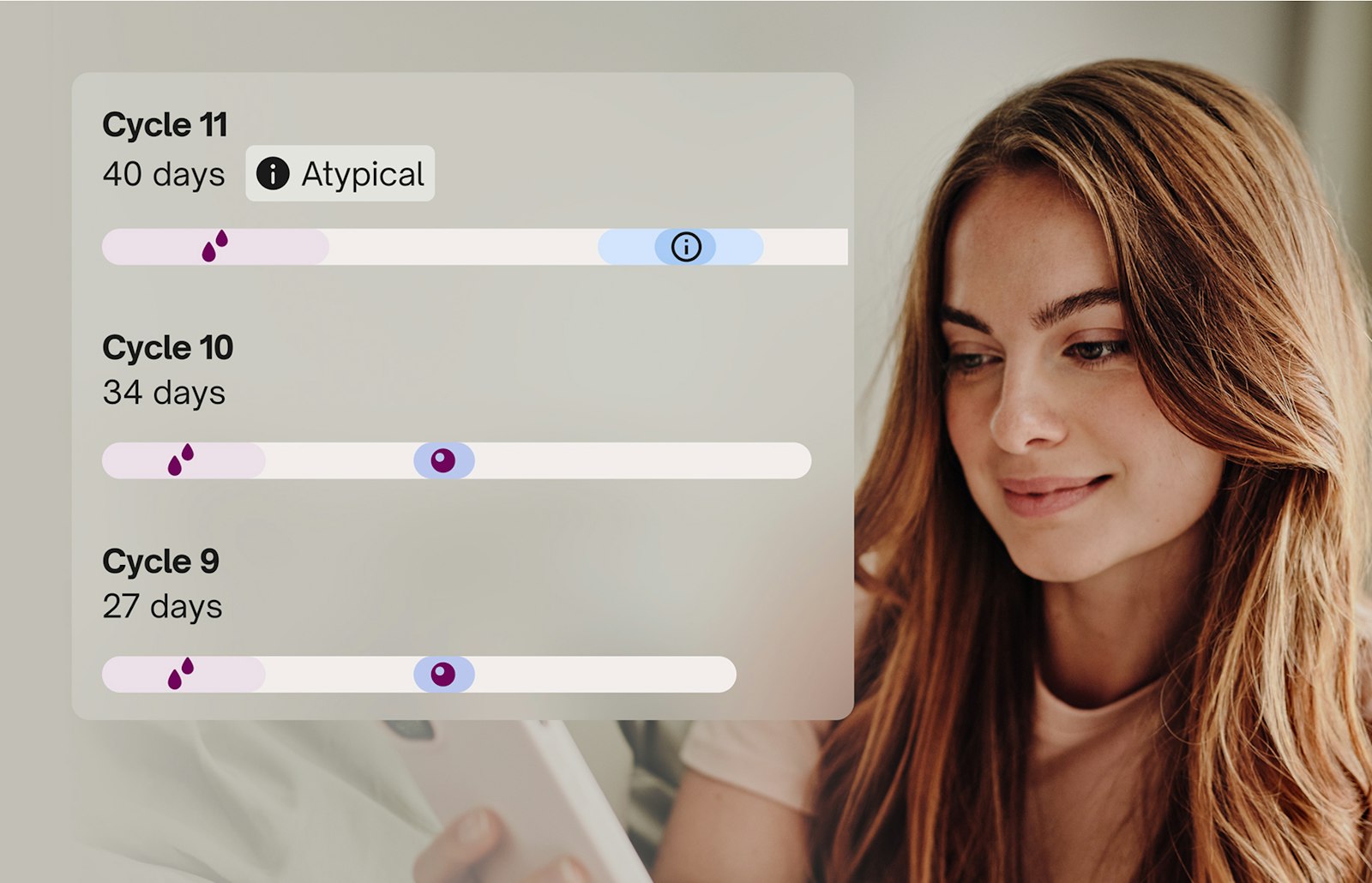 A woman reviewing her cycle history in the NC app